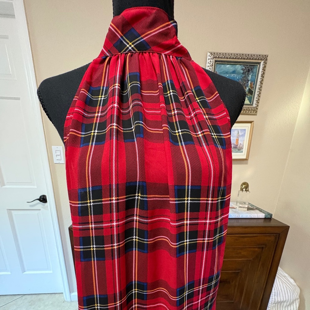 J.Crew Red Plaid Tie-Neck Sleeveless Blouse | Size 8 | NWT